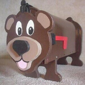 NEW Brown Bear Mailbox Wooden Rustic Postal Mail Box